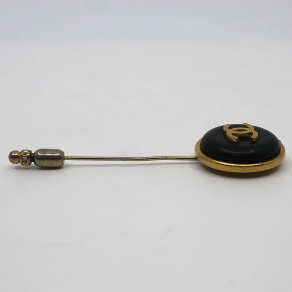 CHANEL Coco Mark Lapel Pin/Tie Clip Brooch in Gold and Black with Engraved Lo... - Picture 4 of 12